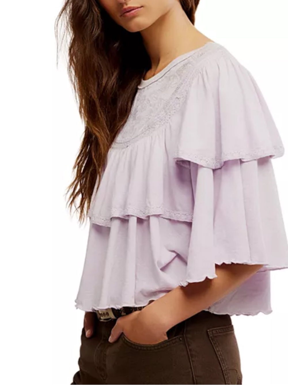 Free People Rose Ruffle Party Tee S NWT - Picture 3 of 13